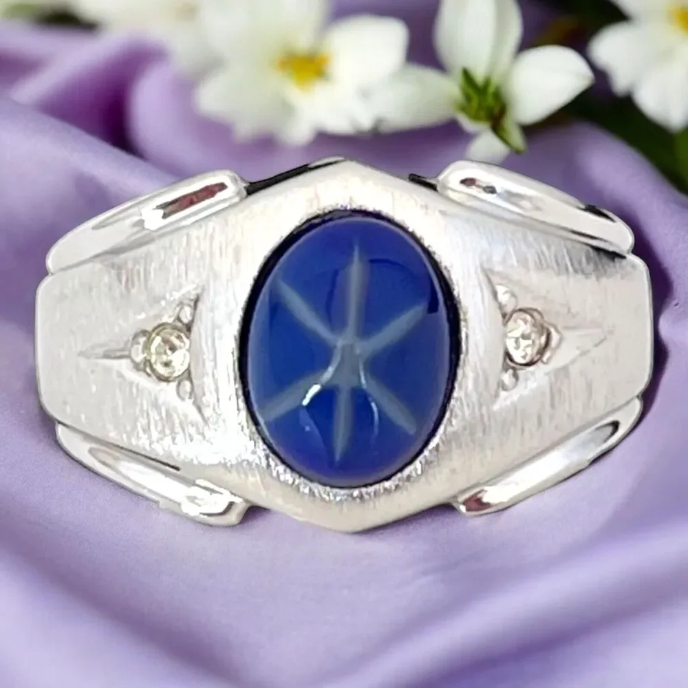 Vintage 1960s Ring Size 13 Uncas Simulated Star Sapphire Mid Century - 14Q